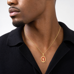 14k Red Enameled Miraculous Medal Pendant - Model Shot