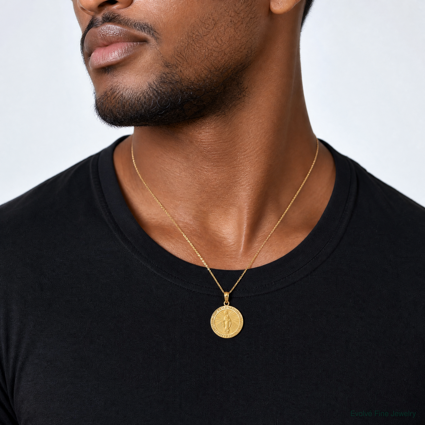 14k Miraculous Medal Pendant - Model Shot