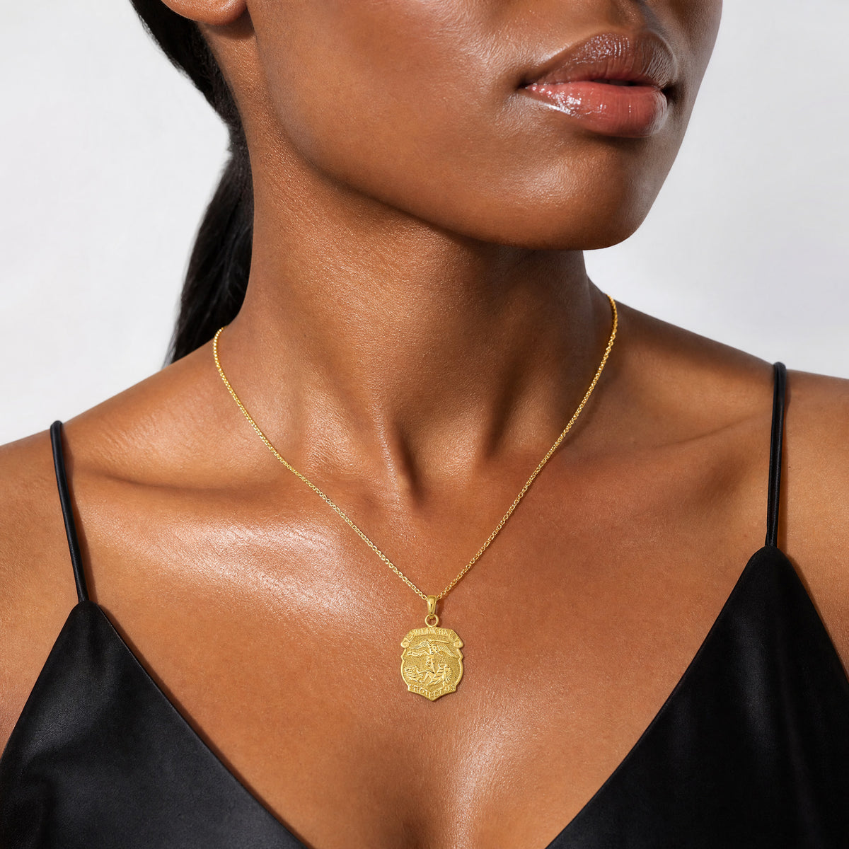 14k Saint Michael Medal Badge Pendant - Model Shot