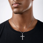 14K White Gold Fleur De Lis Cross Pendant - Model Shot