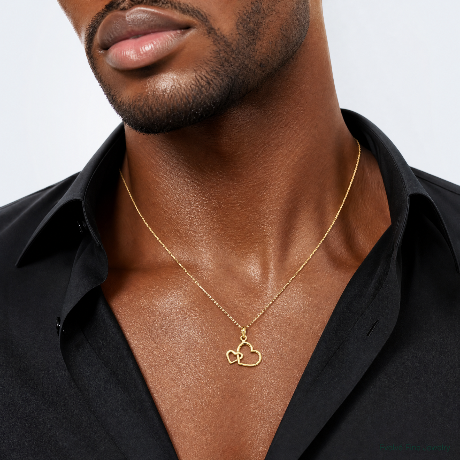 14K Polished Intertwined Double Heart Pendant - Model Shot