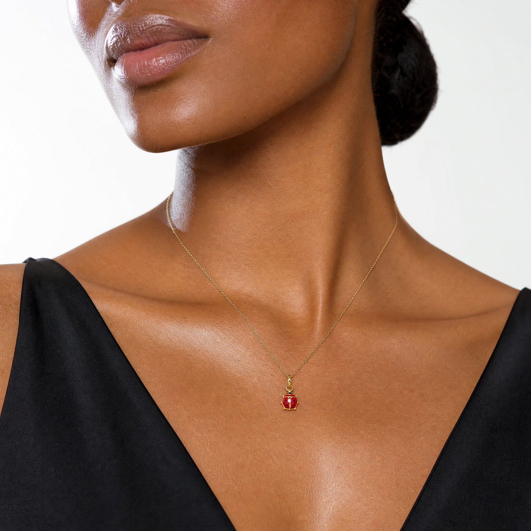 14k Enameled Ladybug Charm - Model Shot