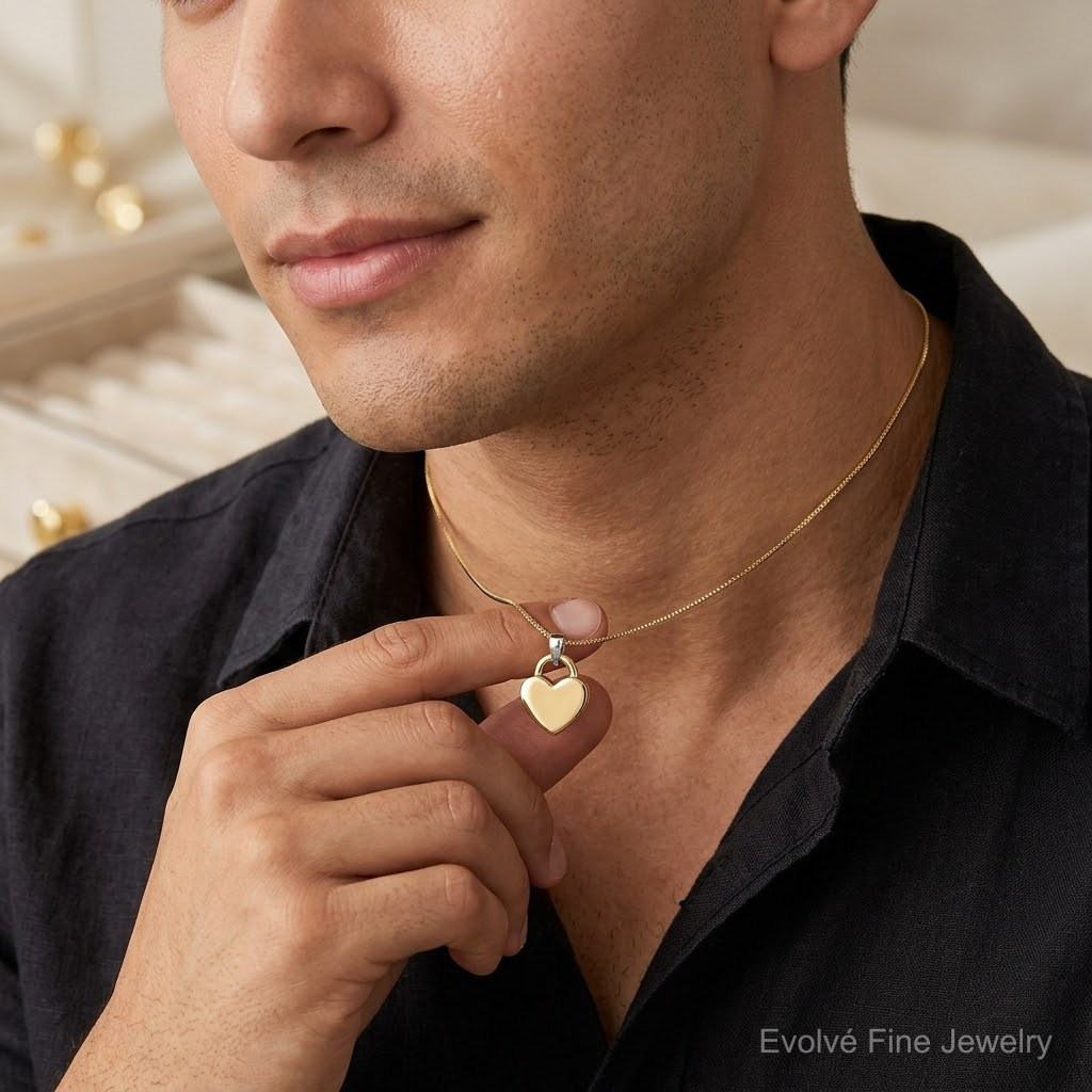 14k & Rhodium Hollow Polished 3D Reversible Heart Charm - Model Shot