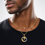 14k and Rhodium D/C Moon, Stars, and Sun Pendant - Model Shot