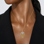 14k & White Rhodium D/C Evil Eye Hamsa Pendant - Model Shot