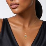 14k & White Rhodium D/C Filigree Evil Eye Hamsa Pendant - Model Shot