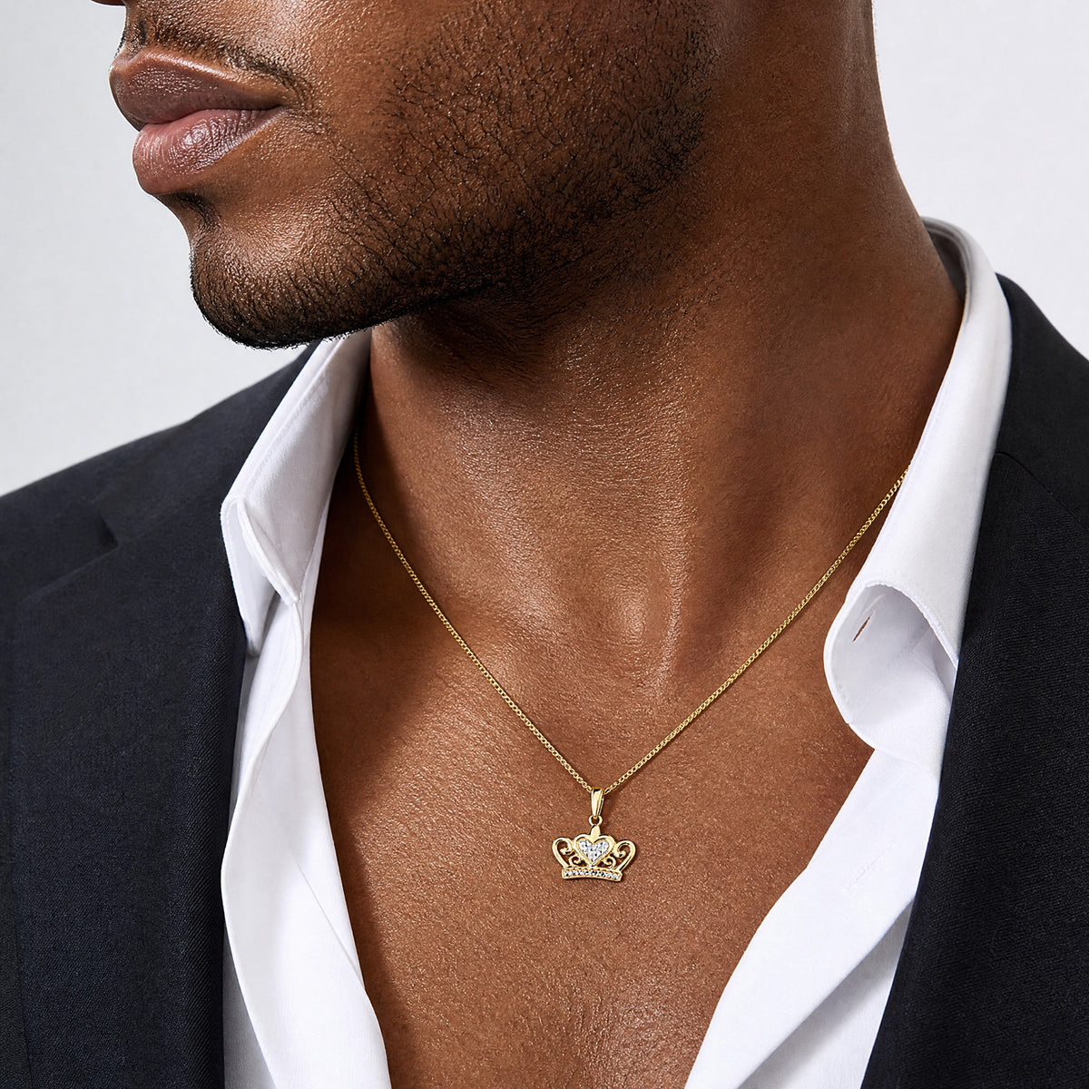 14k and White Rhodium Diamond-cut Heart Crown Pendant - Model Shot