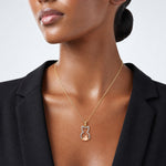 14k w/White and Rose Rhodium Diamond-cut Cat w/ Heart Pendant - Model Shot