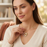 14k and White Rhodium Diamond-cut Mother and Baby Heart Pendant - Model Shot