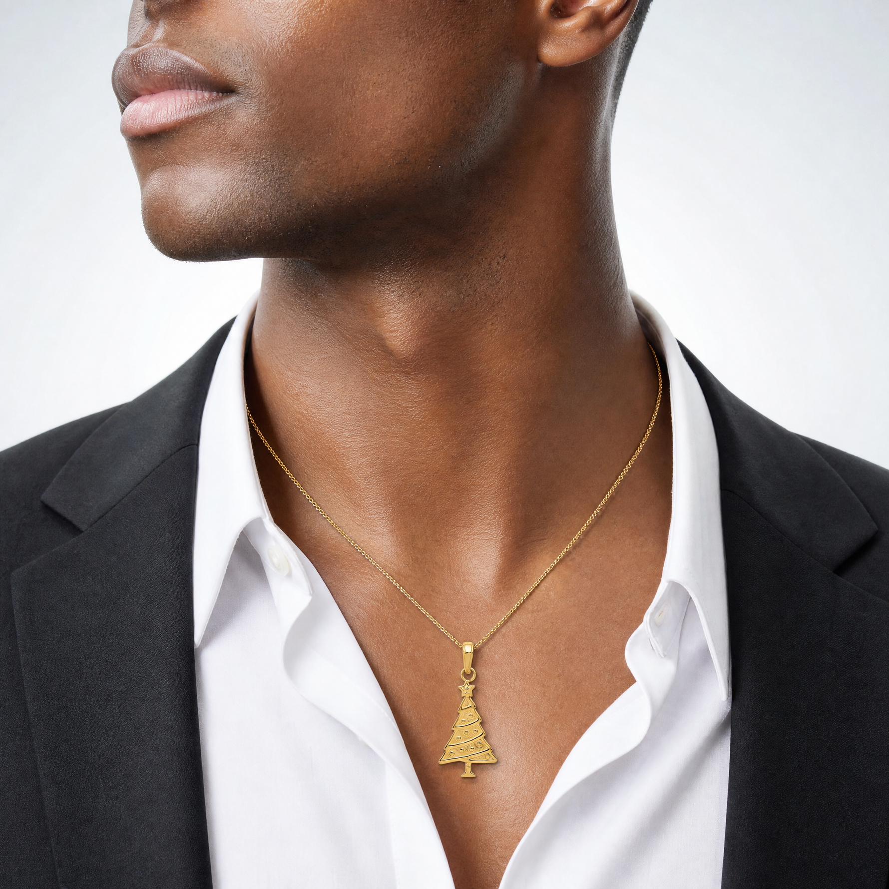 14k Polished Christmas Tree Pendant - Model Shot