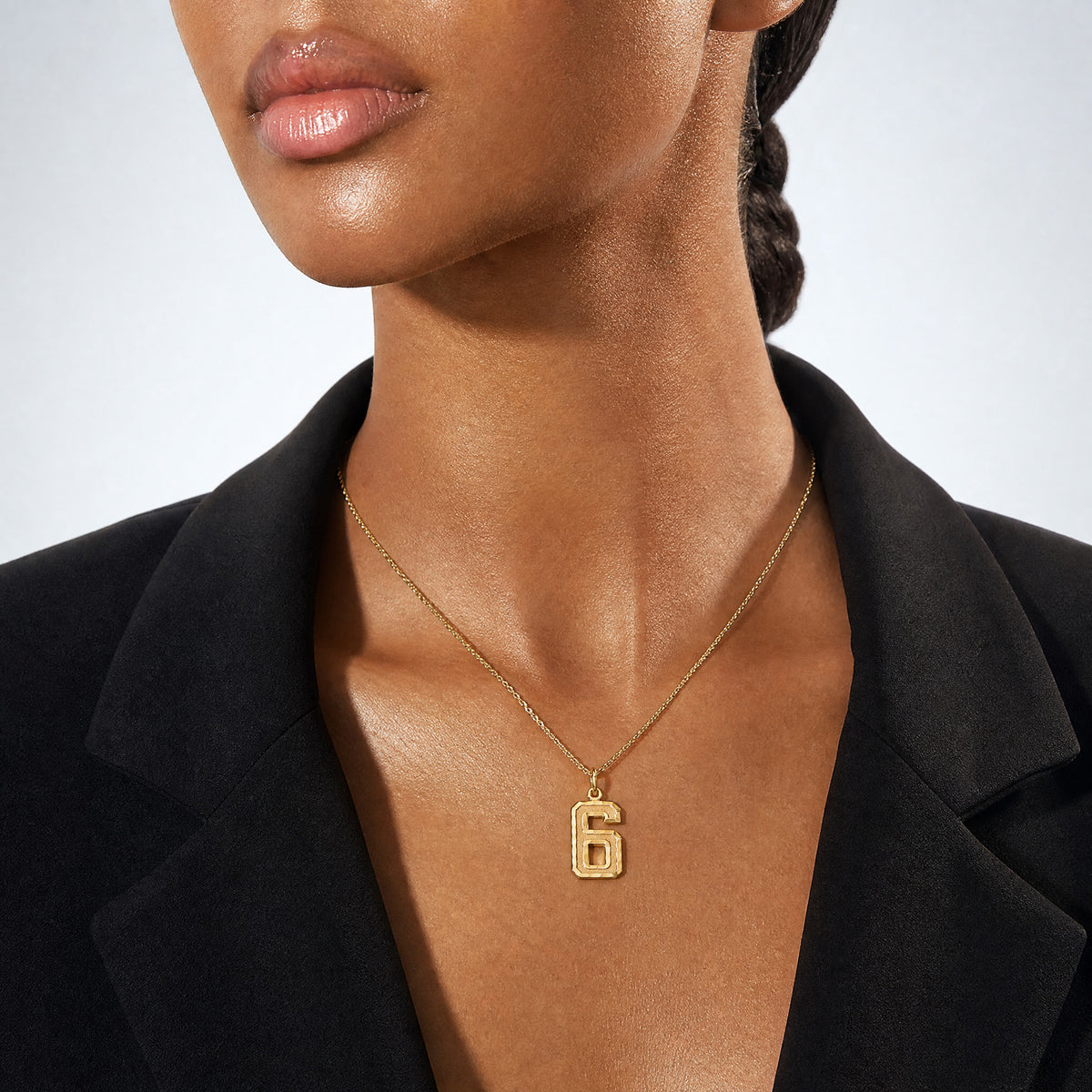 14k Medium Diamond-cut Number 6 Charm - Model Shot