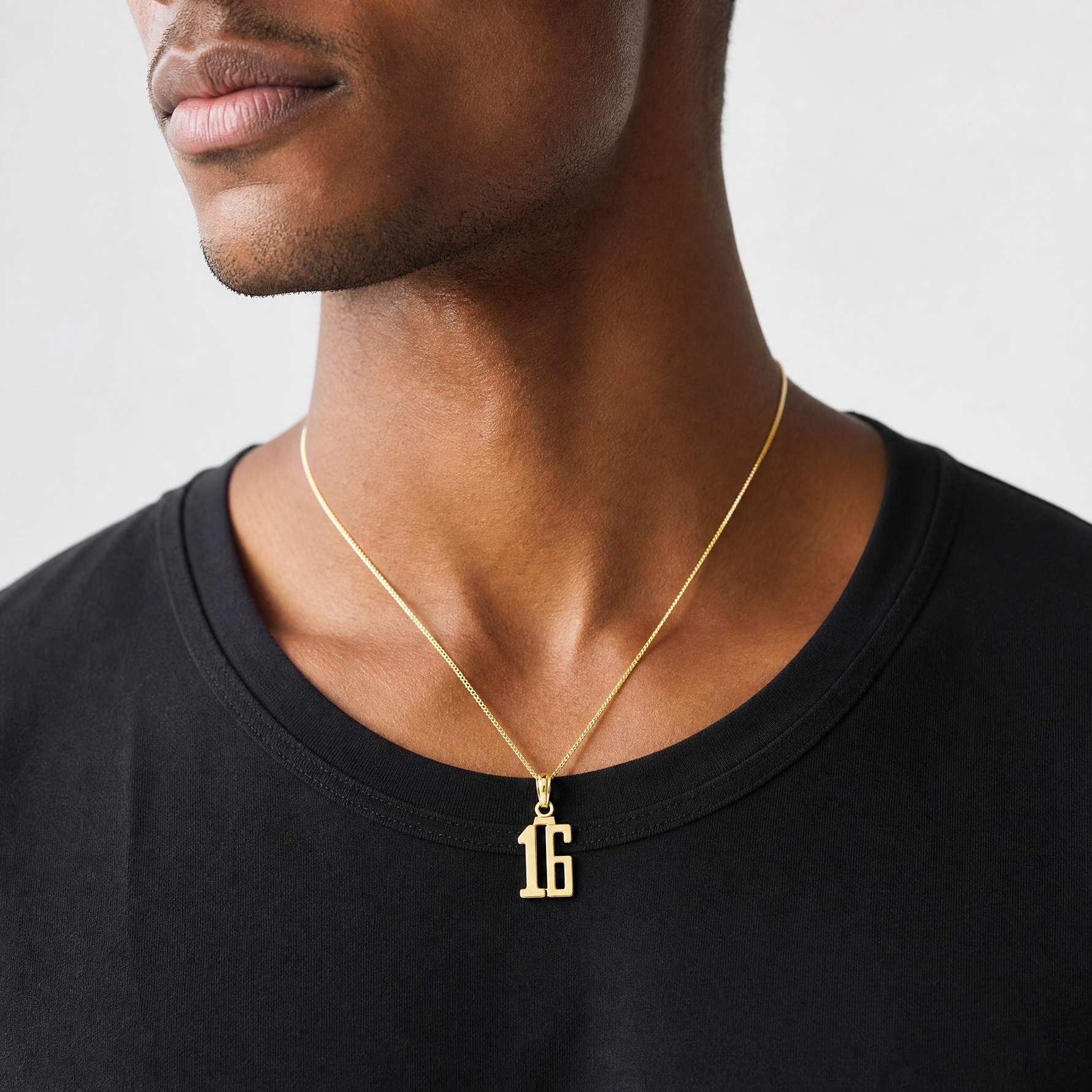 14k Polished Number 16 Pendant - Model Shot