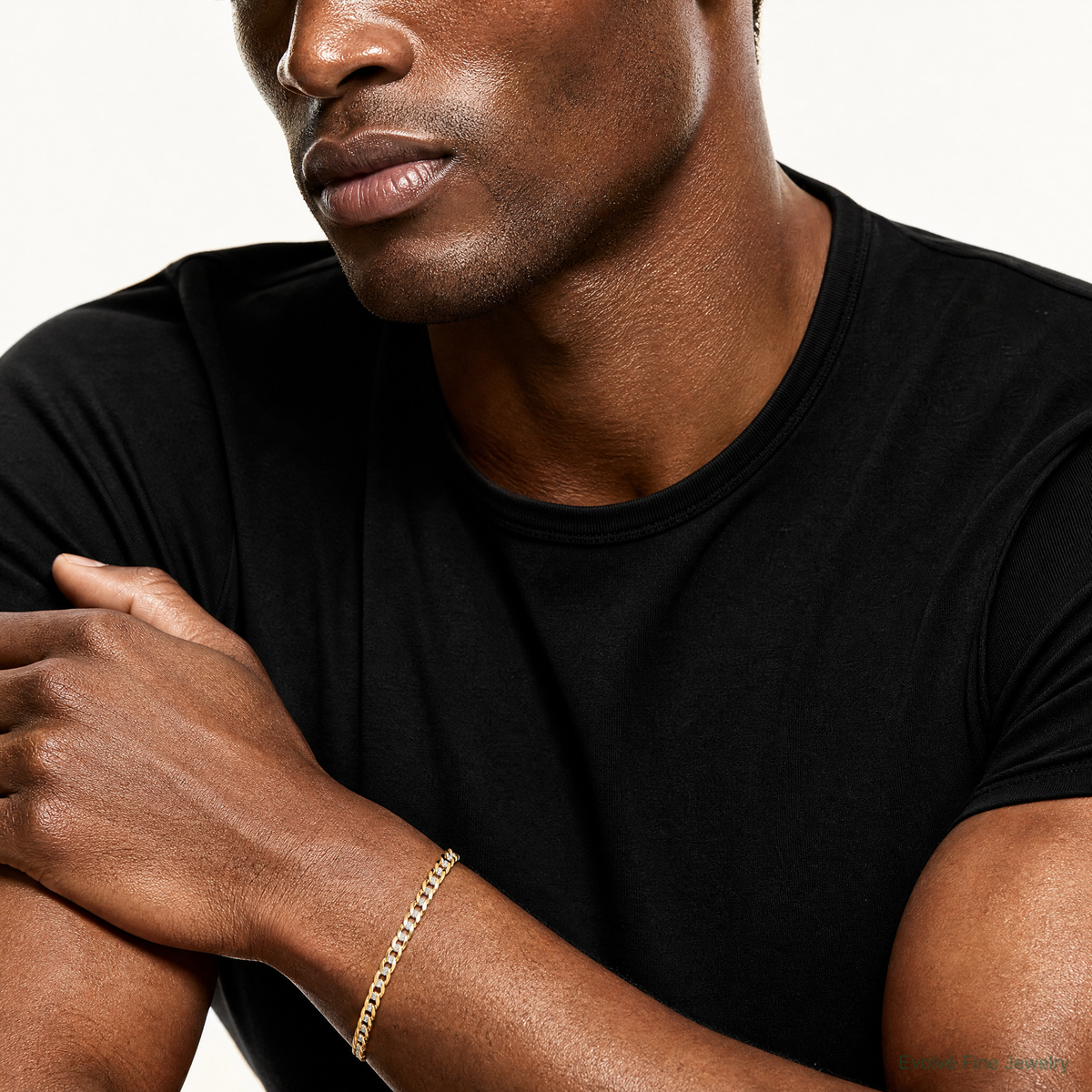 14k 3.7mm Lightweight PavÃ© Flat Cuban Chain - Model Shot