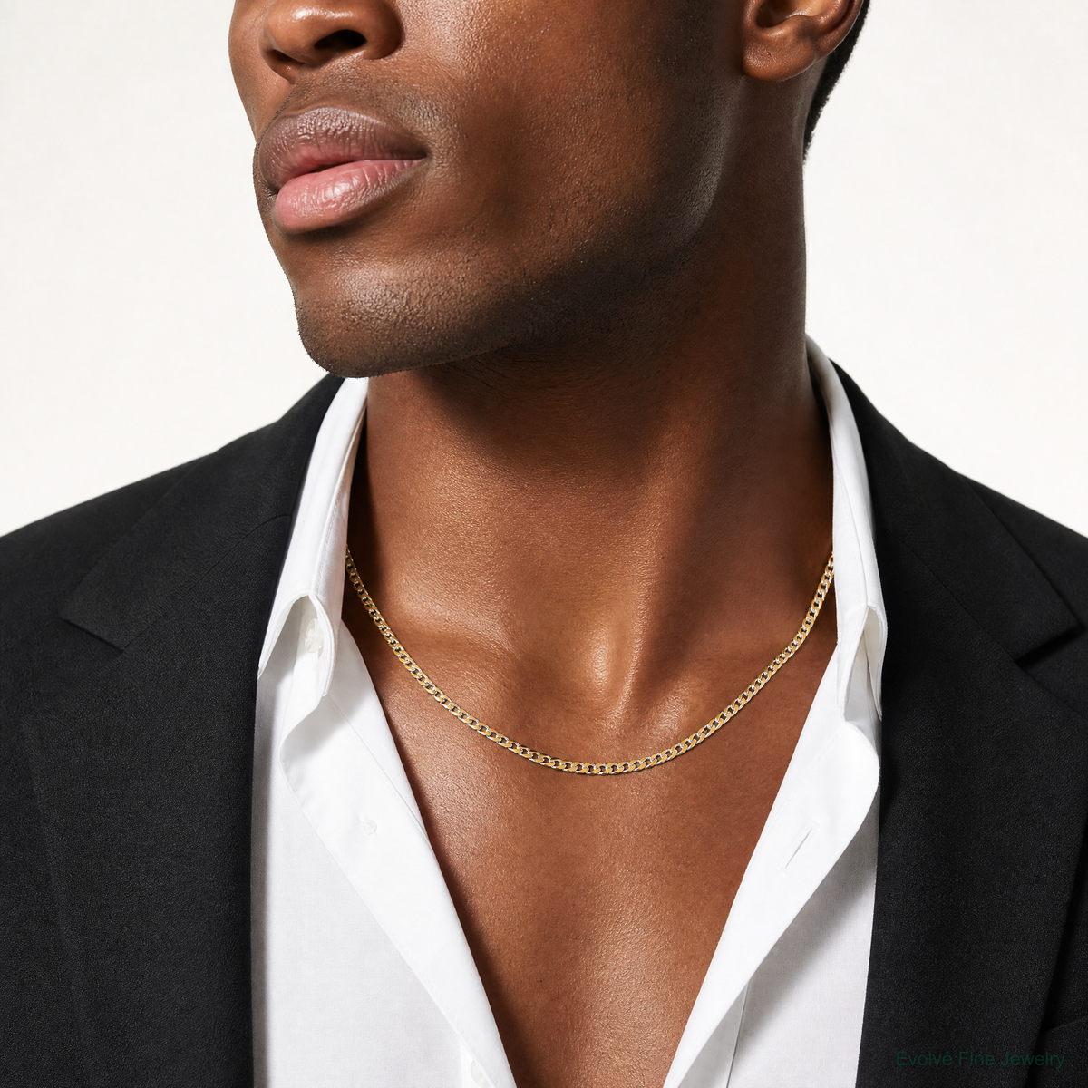 14k 4.7mm Lightweight PavÃ© Flat Cuban Chain - Model Shot