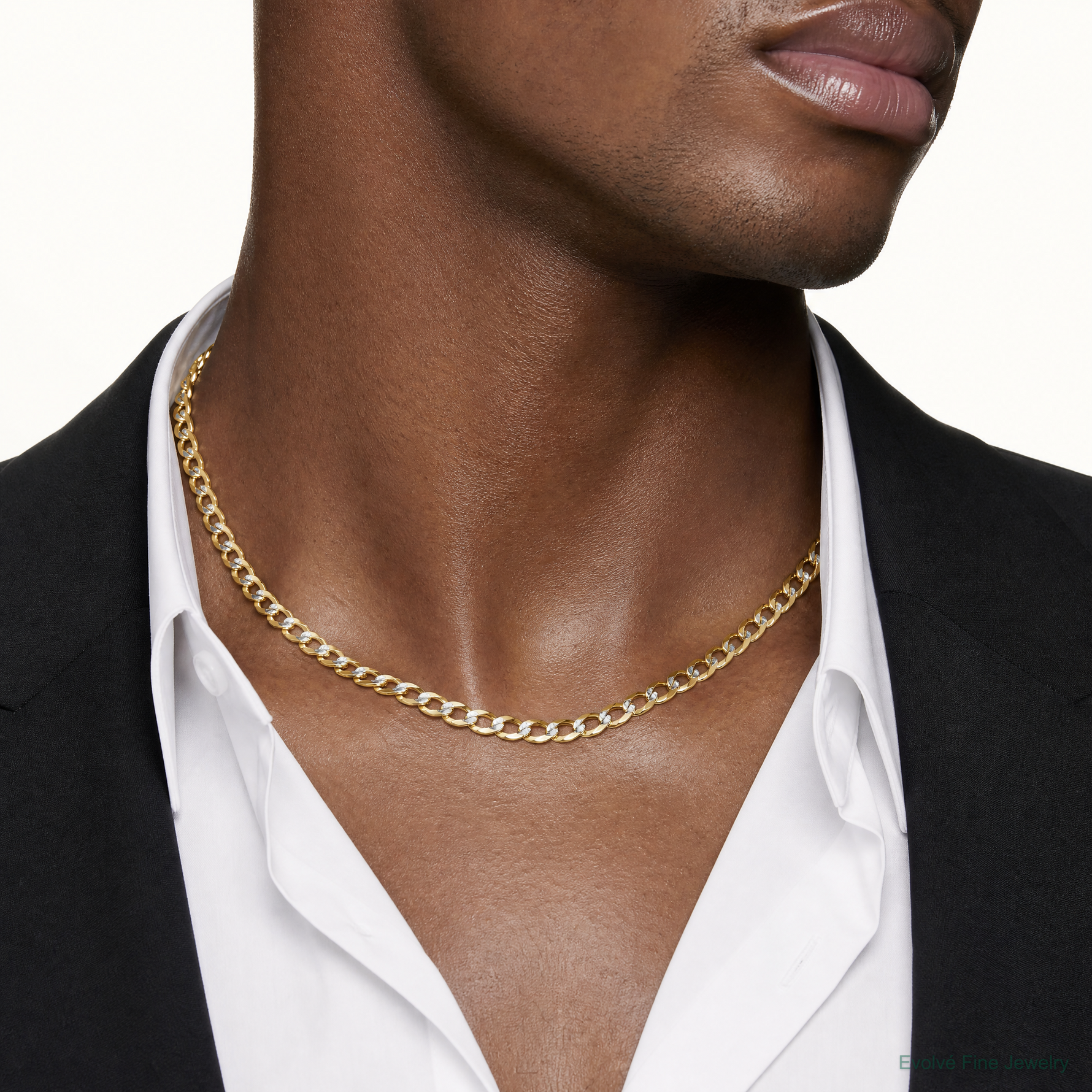 14k 5.9mm Lightweight PavÃ© Flat Cuban Chain - Model Shot
