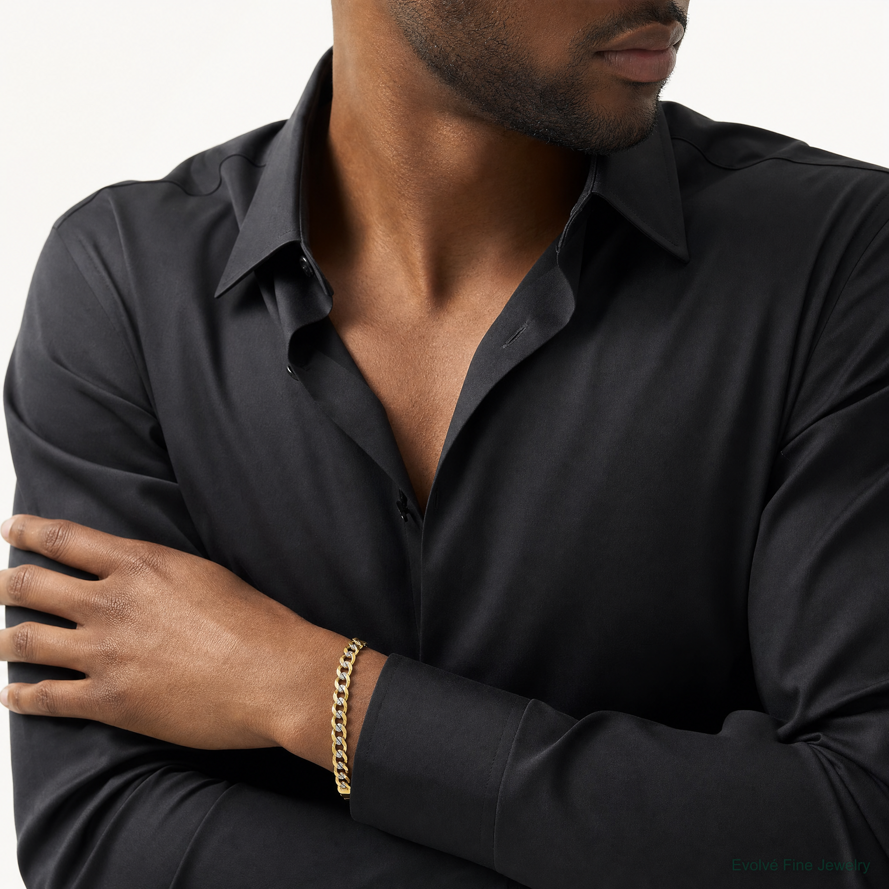 14k 5.9mm Lightweight PavÃ© Flat Cuban Chain - Model Shot