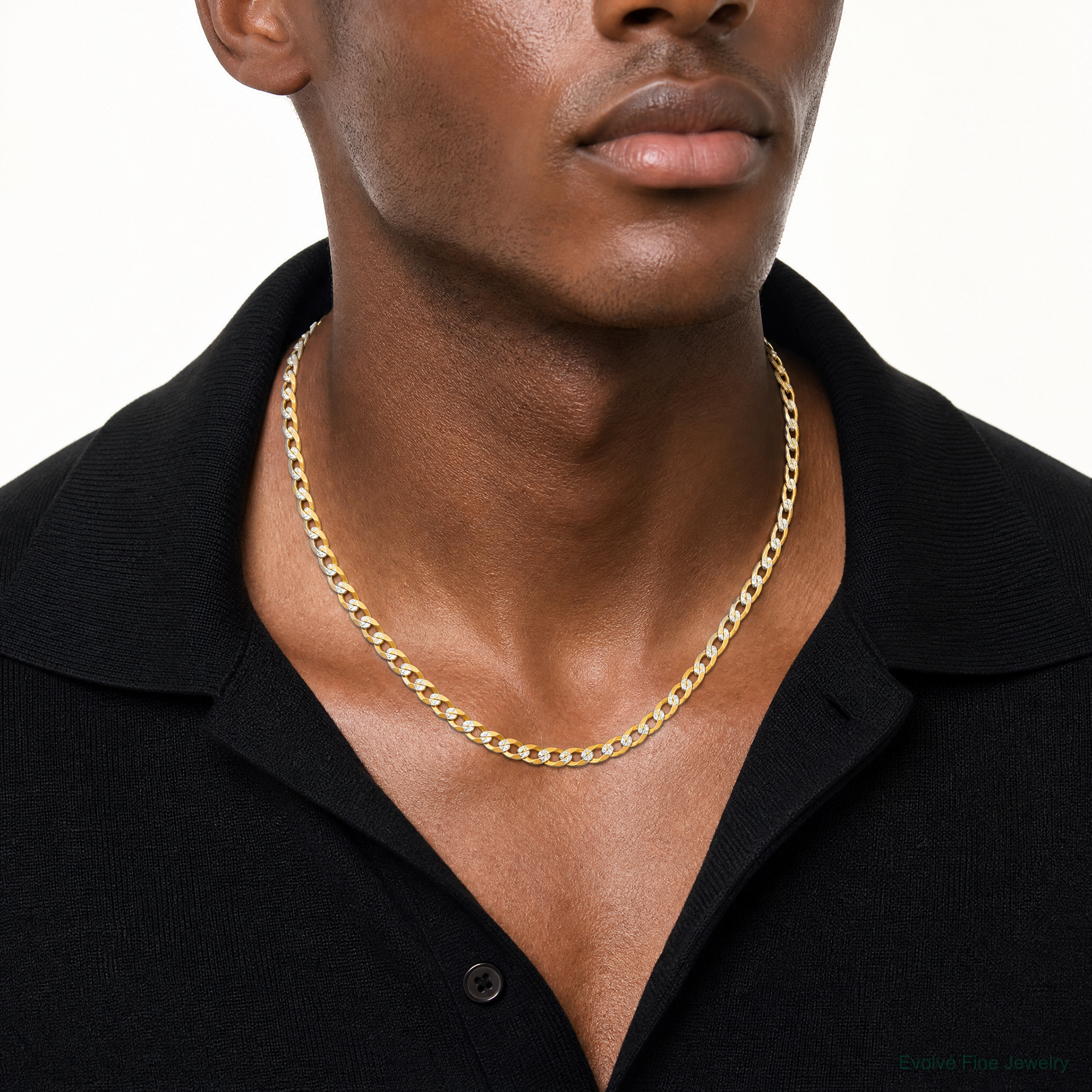 14k 7.2mm Lightweight PavÃ© Flat Cuban Chain - Model Shot