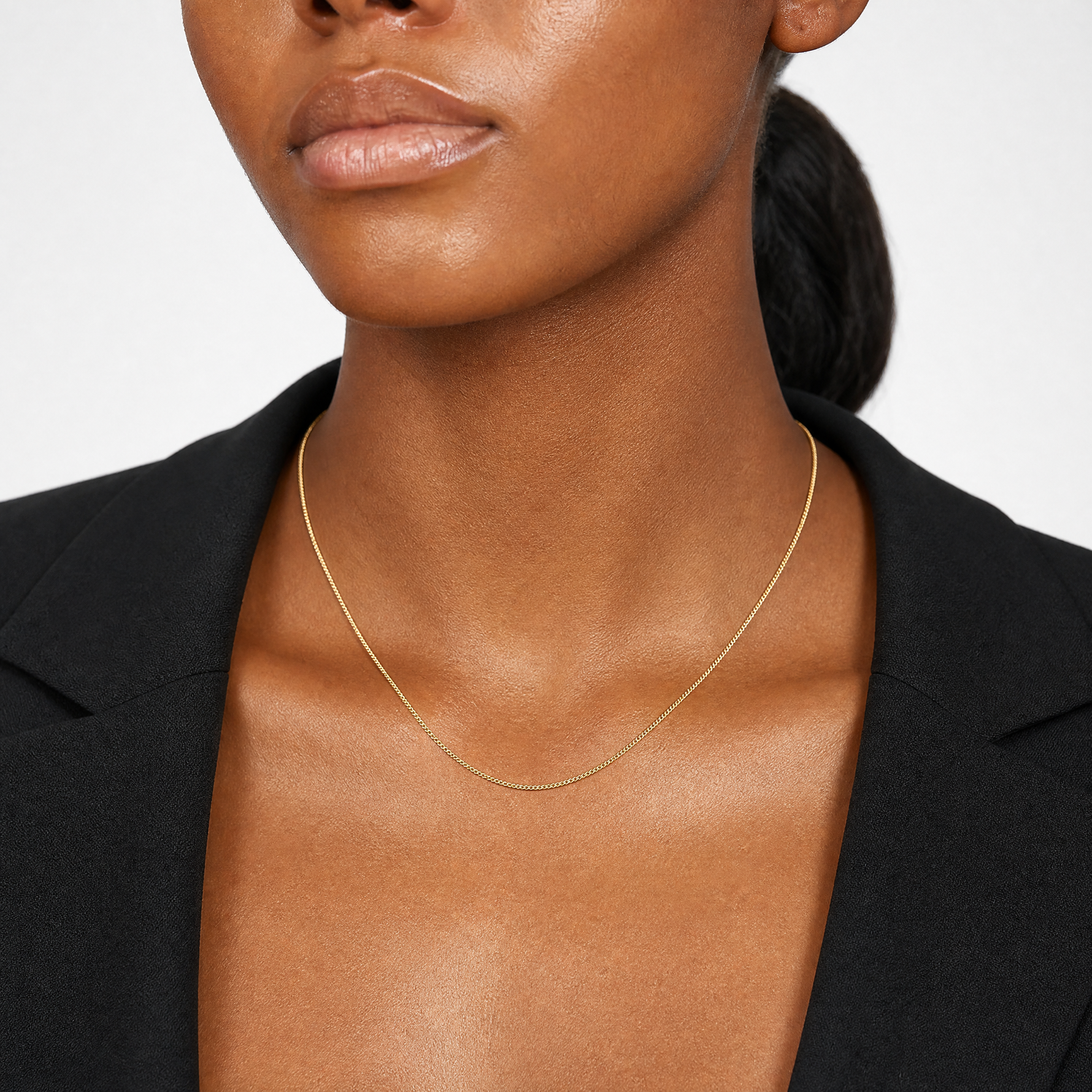 14k 1.3mm Curb Pendant Chain - Model Shot