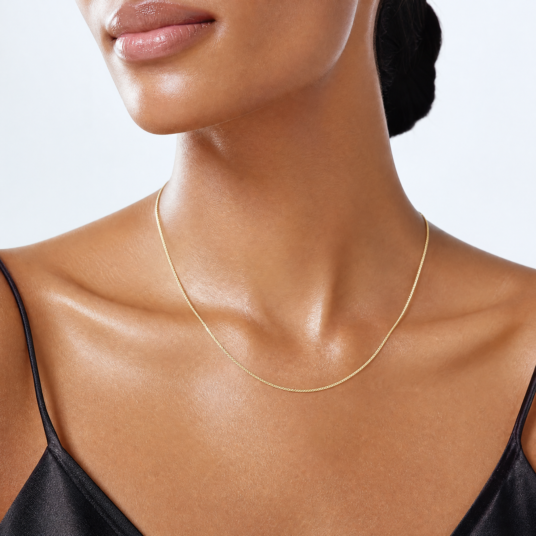 14k 1.05mm Spiga with Lobster Clasp Chain - Model Shot