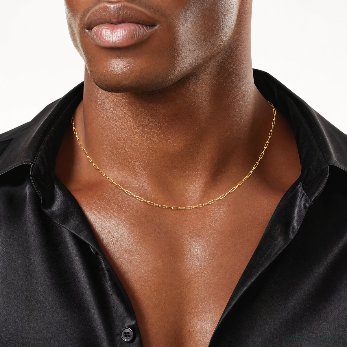 14k 2.1mm Solid Beveled Paperclip Chain - Model Shot