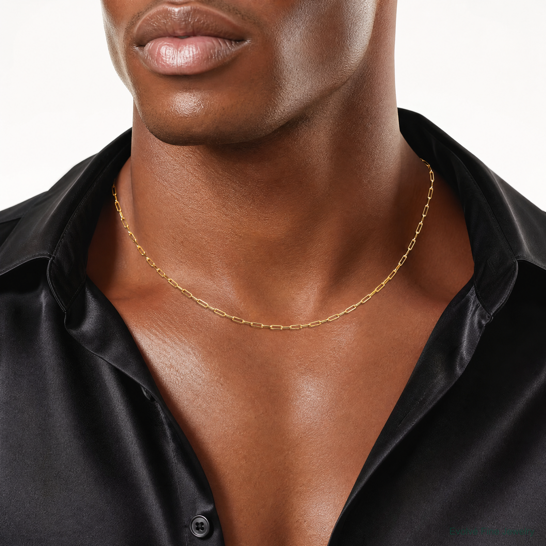 14k 2.1mm Solid Beveled Paperclip Chain - Model Shot