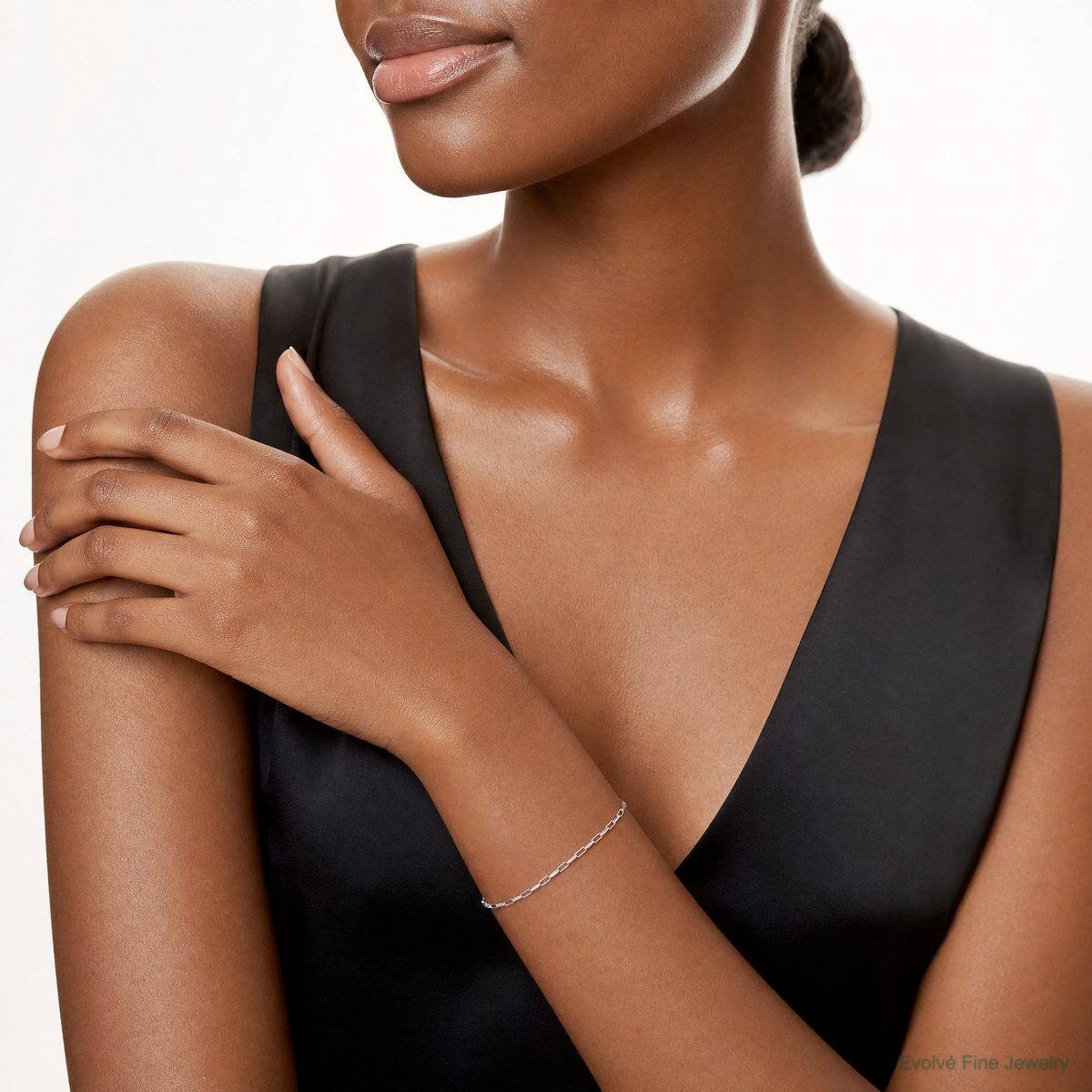 14k White Gold 2.1mm Solid Beveled Paperclip Chain - Model Shot