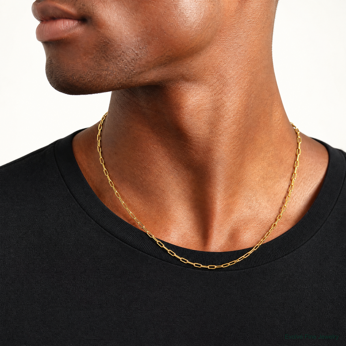 14k 3.0mm Solid Beveled Paperclip Chain - Model Shot