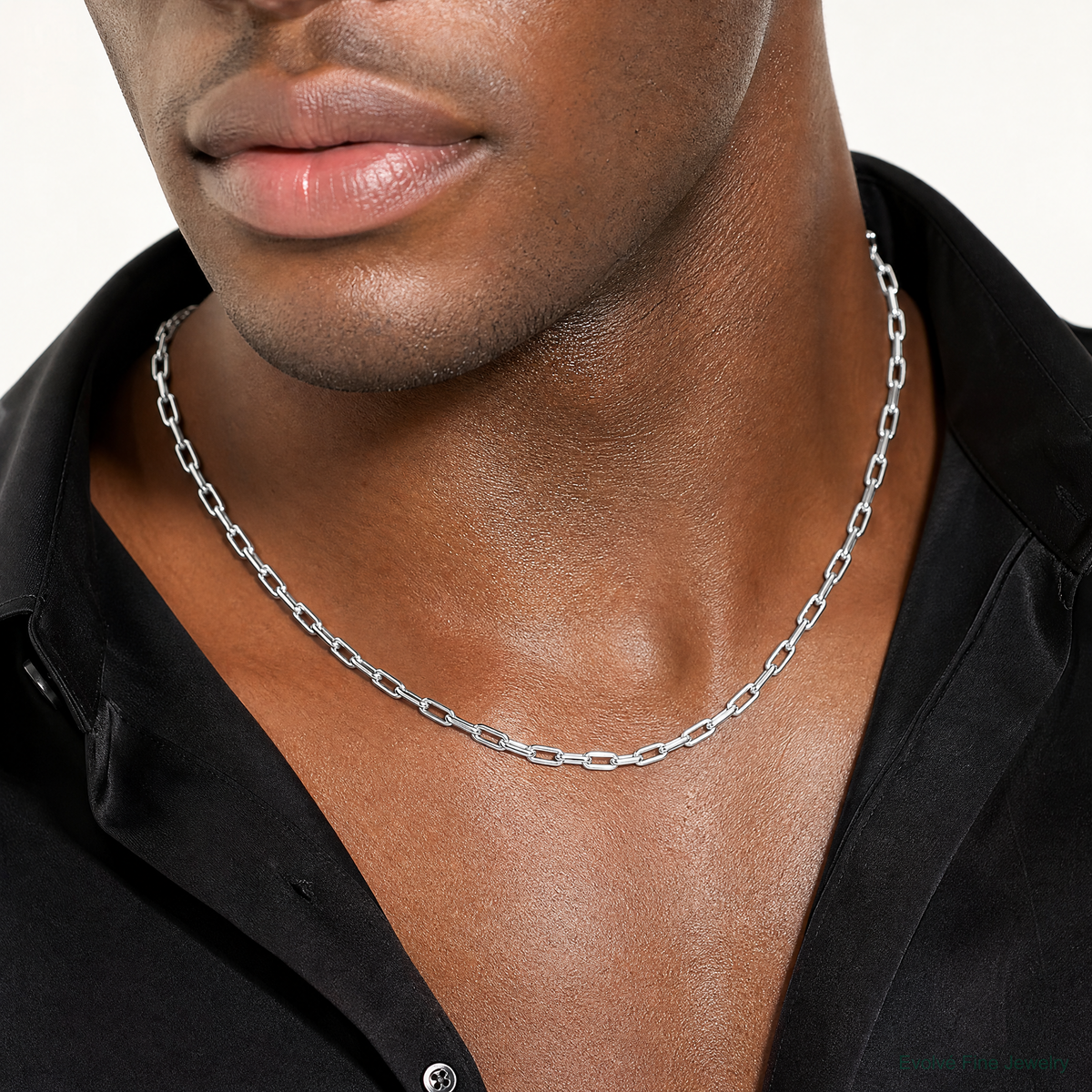 14k White Gold 3.0mm Solid Beveled Paperclip Chain - Model Shot