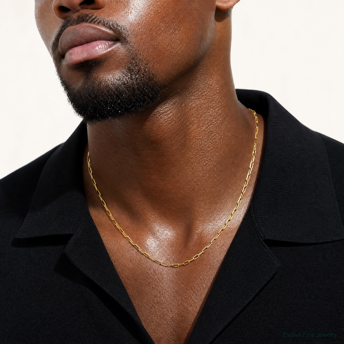 14k 3.5mm Solid Beveled Paperclip Chain - Model Shot