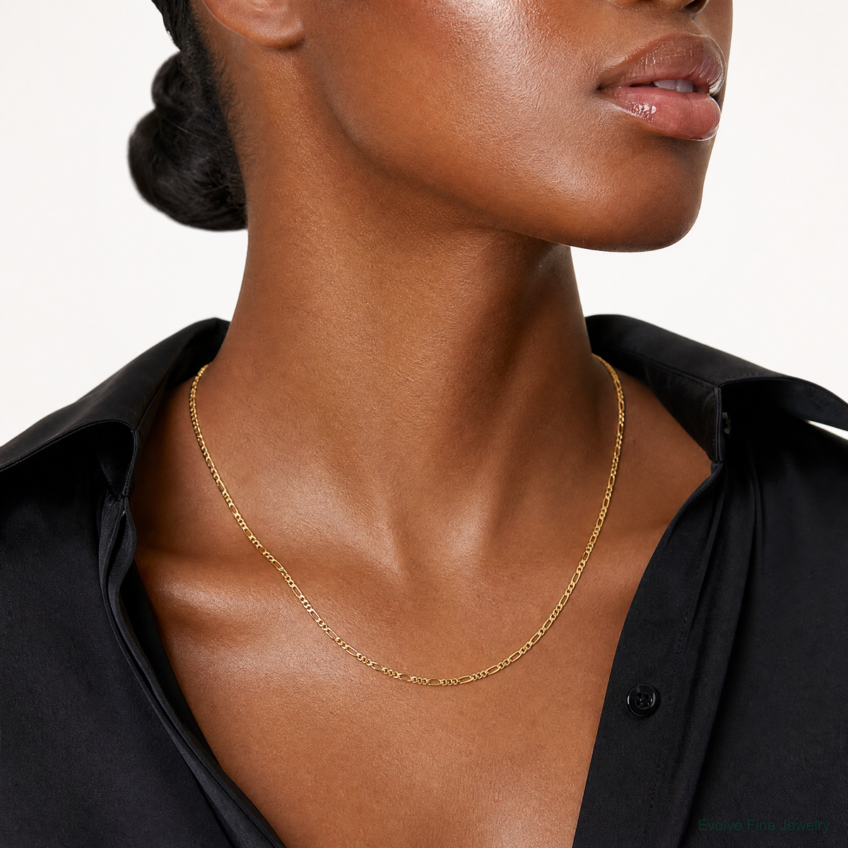 14k 1.25mm Flat Figaro Pendant Chain - Model Shot