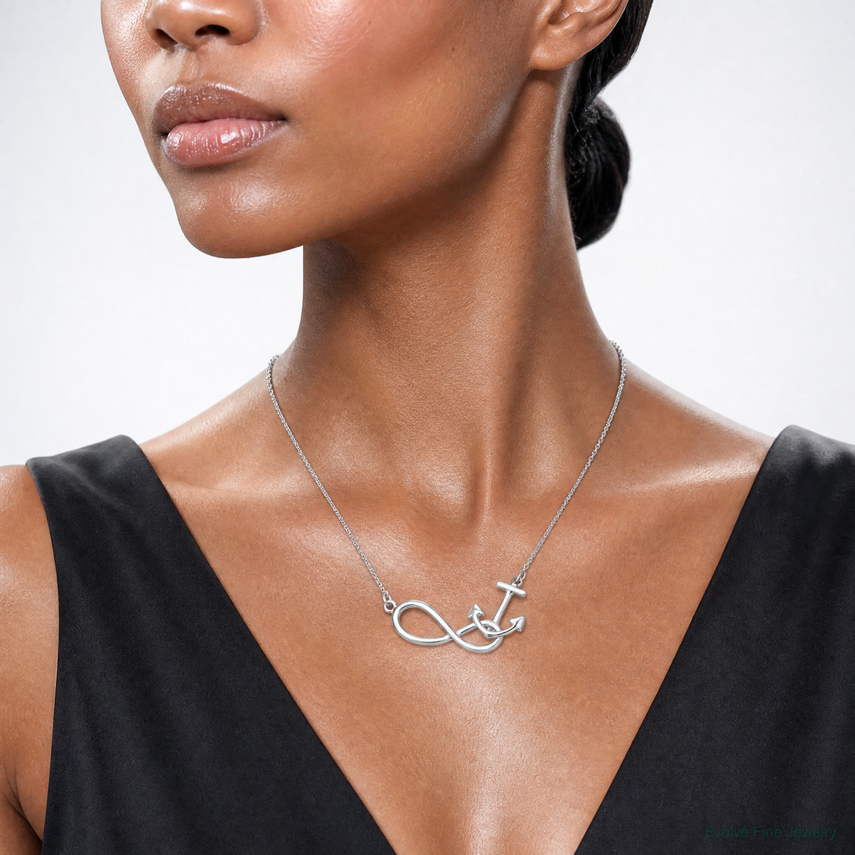 Sterling Silver Rhodium-Plated Anchor & Eternity Symbol 17 +1in Necklace - Model Shot