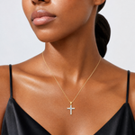14k and Rhodium 1/10ct. Diamond Latin Cross Pendant - Model Shot