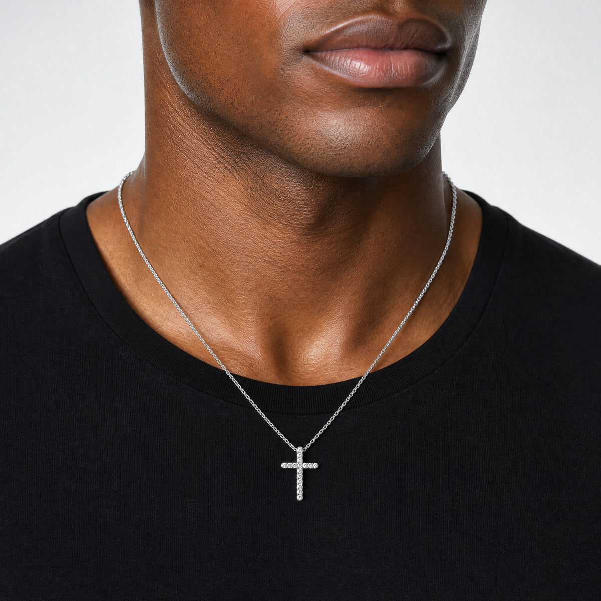 14k White Gold Diamond Cross Pendant - Model Shot