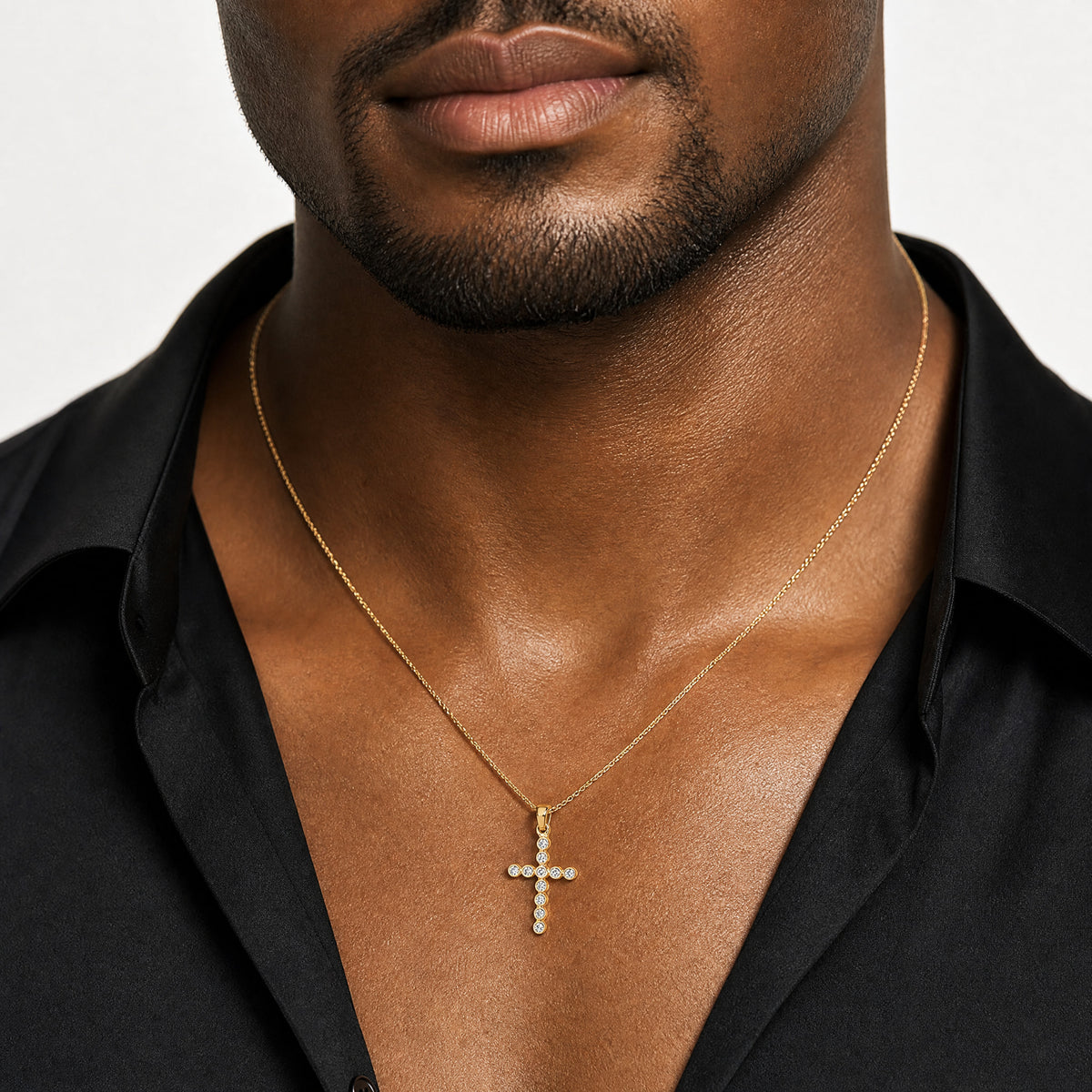 14k Polished 1/10ct. Diamond Cross Pendant - Model Shot
