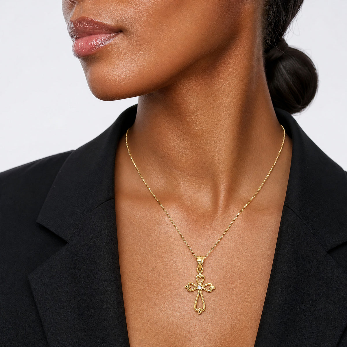 14k Diamond Accented Cross Pendant - Model Shot
