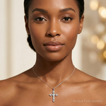 14k White Gold 1/10ct. Diamond Filigree Budded Cross Pendant - Model Shot