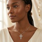 14k White Gold 1/10ct. Diamond Cross Chain Slide - Model Shot