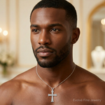 14k White Gold Diamond Filigree Cross Pendant - Model Shot