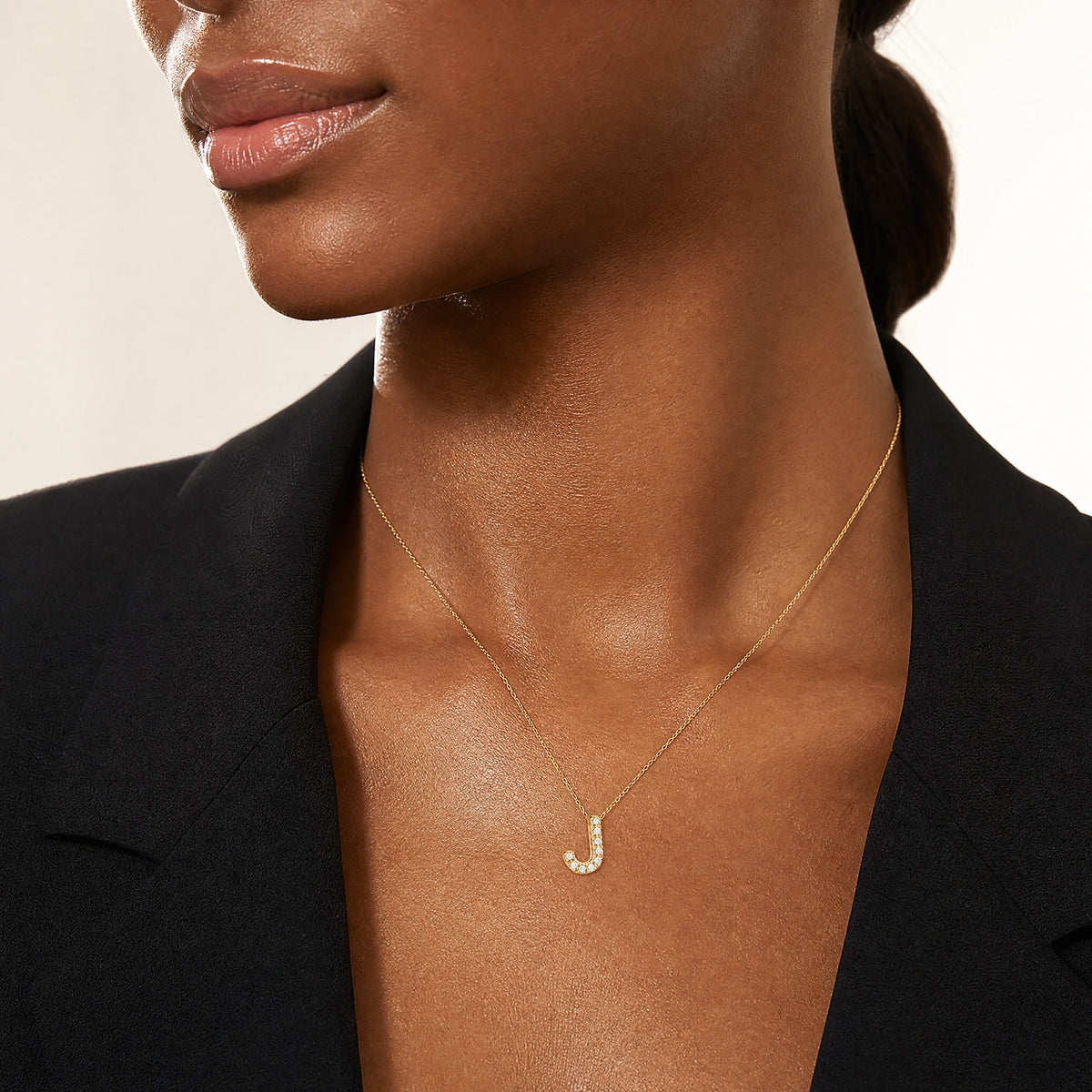 14K  Diamond Letter J Initial Charm - Model Shot