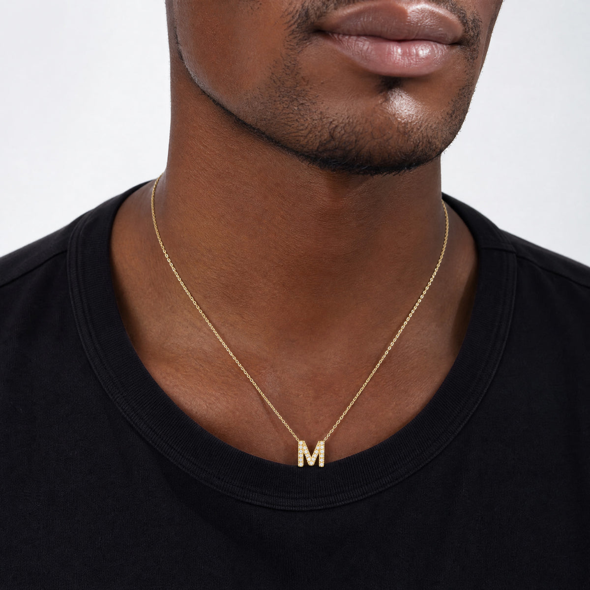 14K  Diamond Letter M Initial Charm - Model Shot