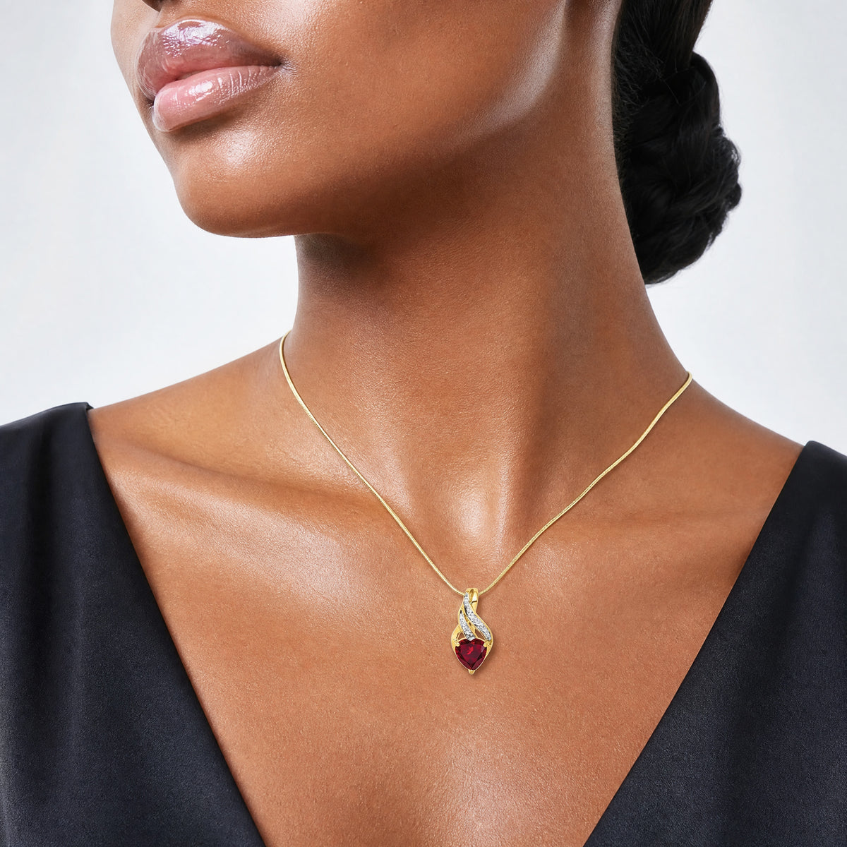 10k Diamond and Created Ruby Polished Heart Pendant - Model Shot