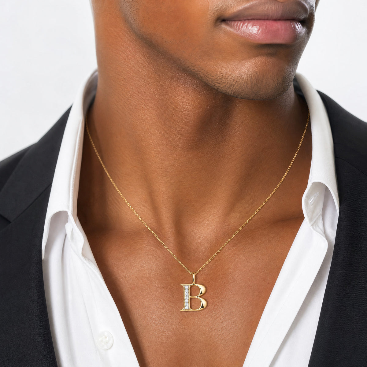 14k Diamond Letter B Initial Pendant - Model Shot