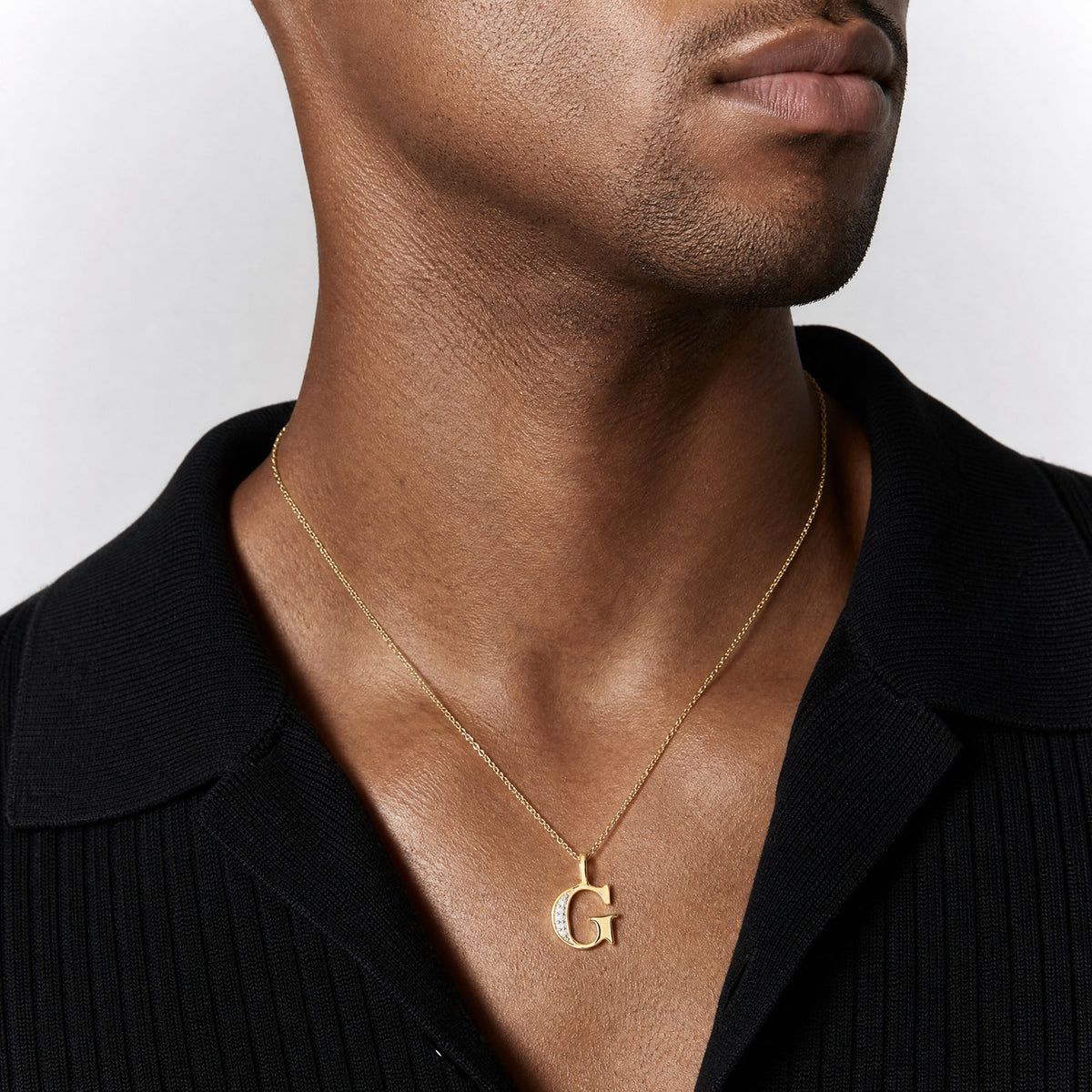 14k Diamond Letter G Initial Pendant - Model Shot