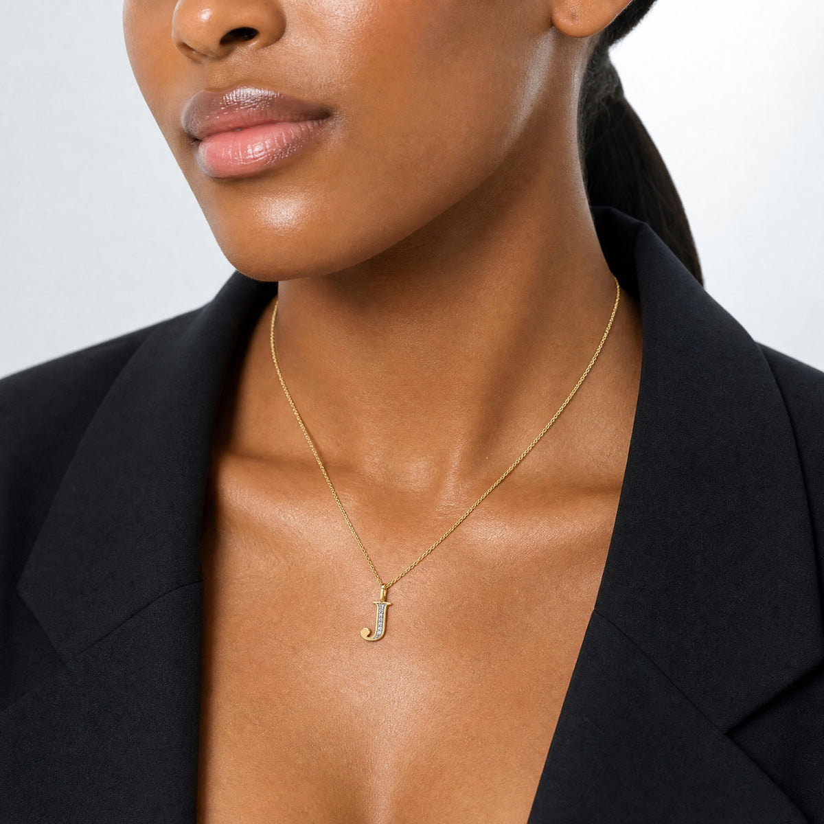 10K Diamond Letter J Initial Pendant - Model Shot