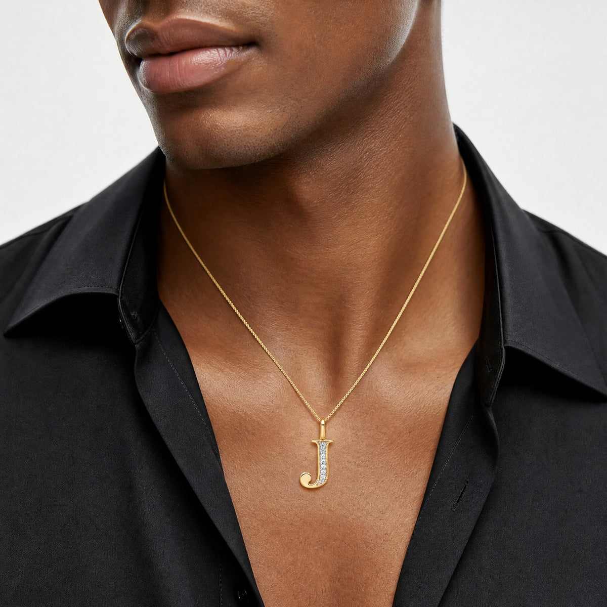 14K Diamond Letter J Initial Pendant - Model Shot