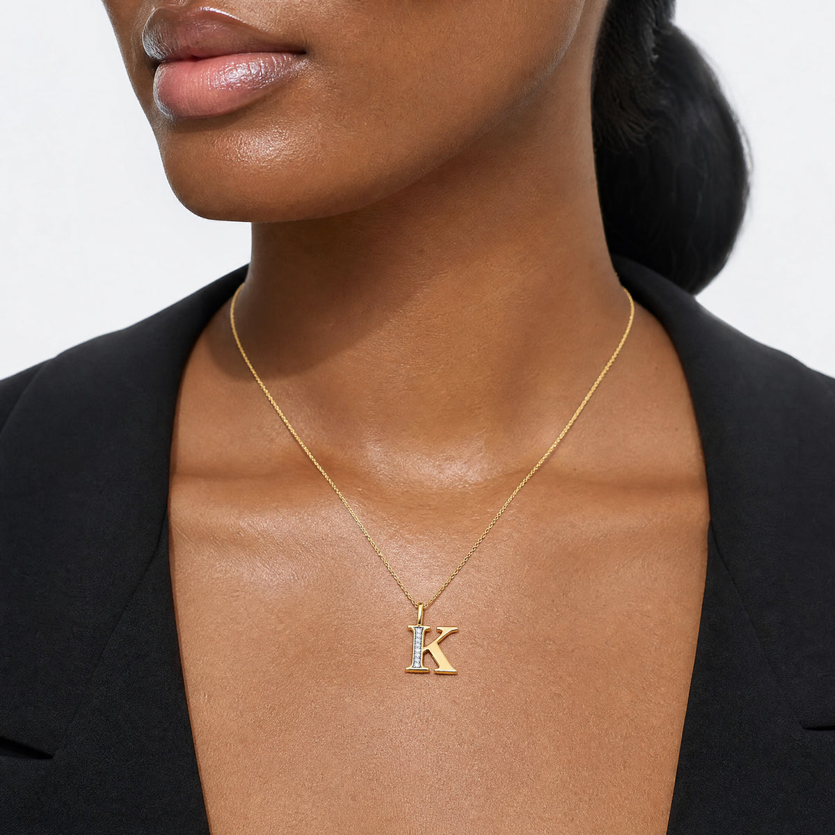 10K Diamond Letter K Initial Pendant - Model Shot