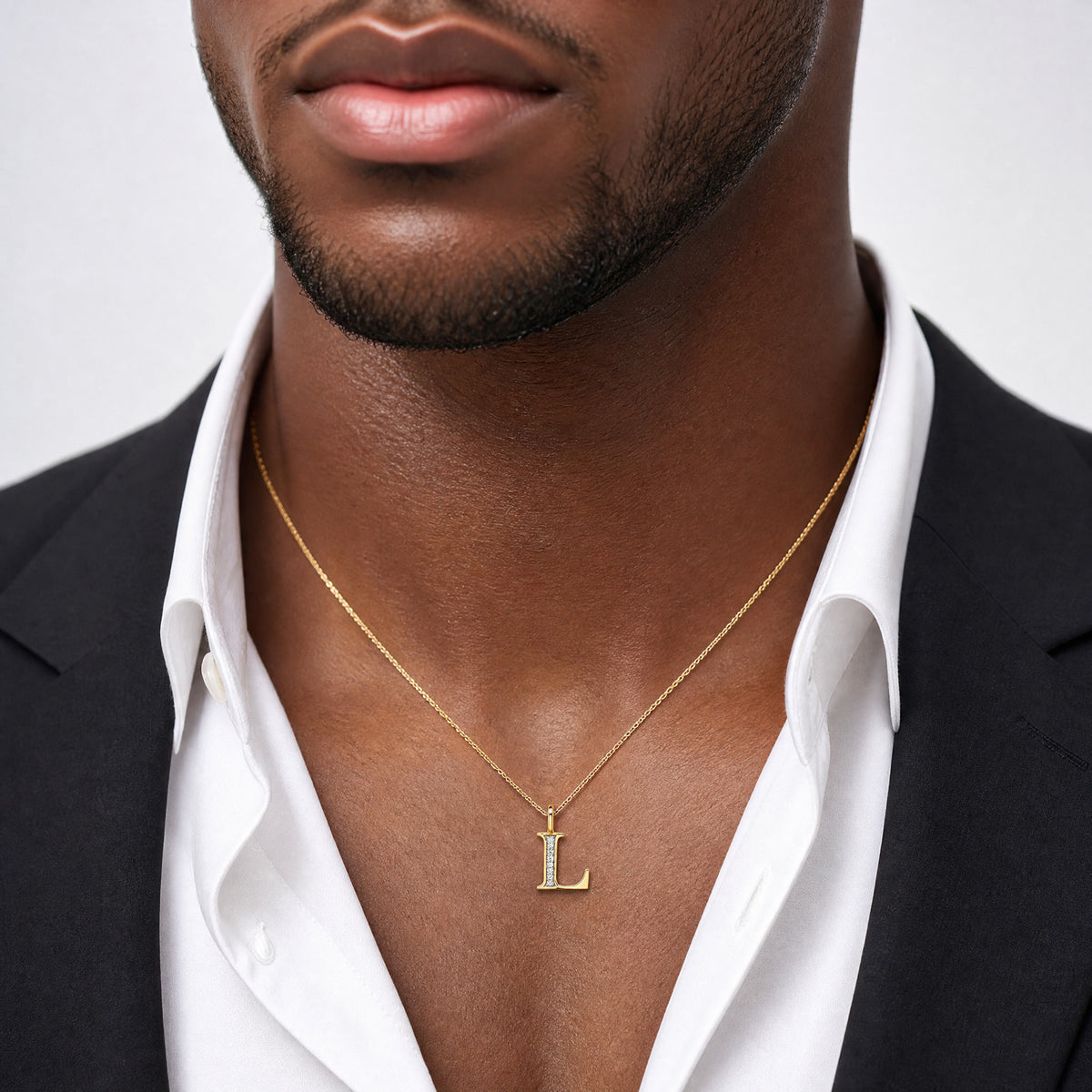10K Diamond Letter L Initial Pendant - Model Shot