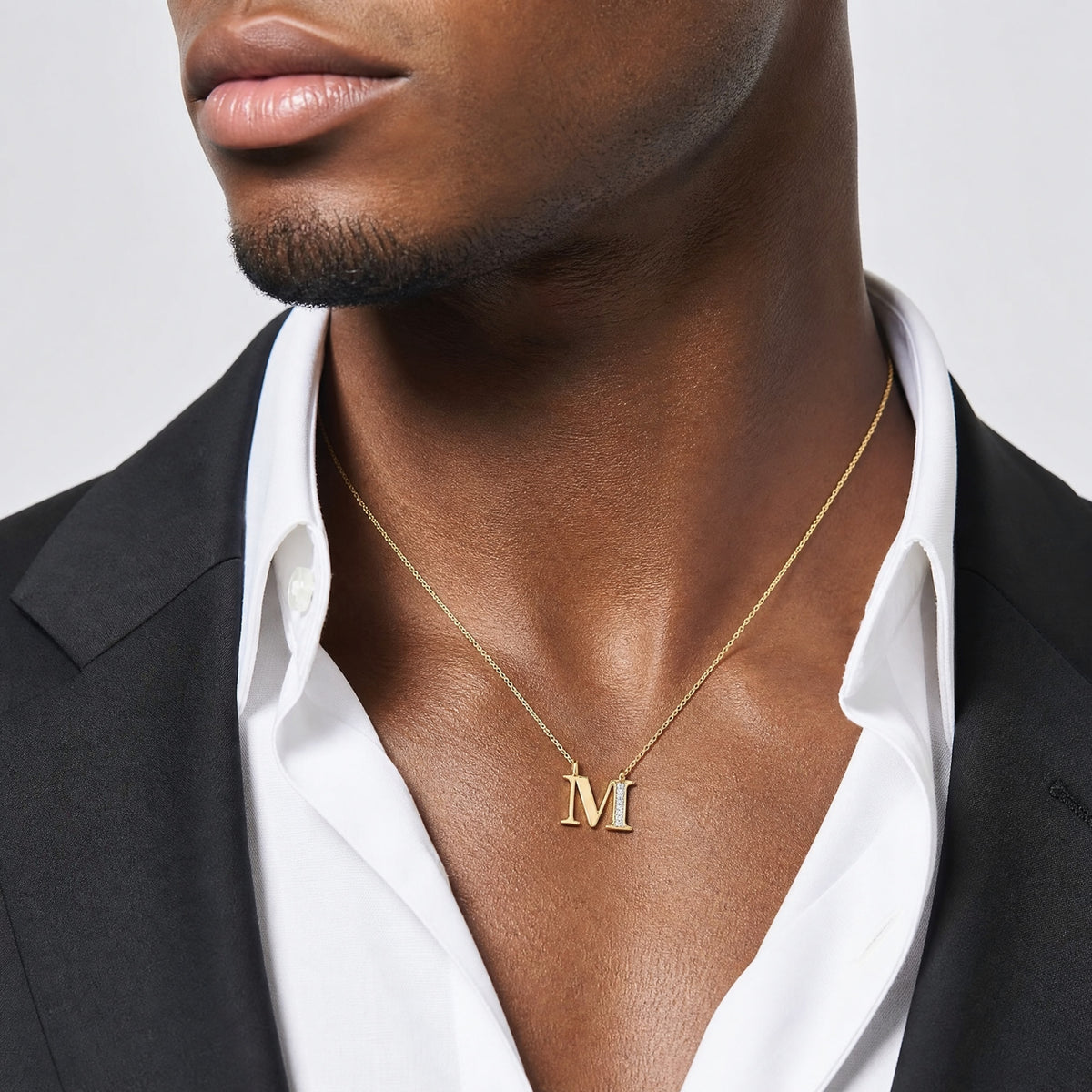 14k Diamond Letter M Initial Pendant - Model Shot