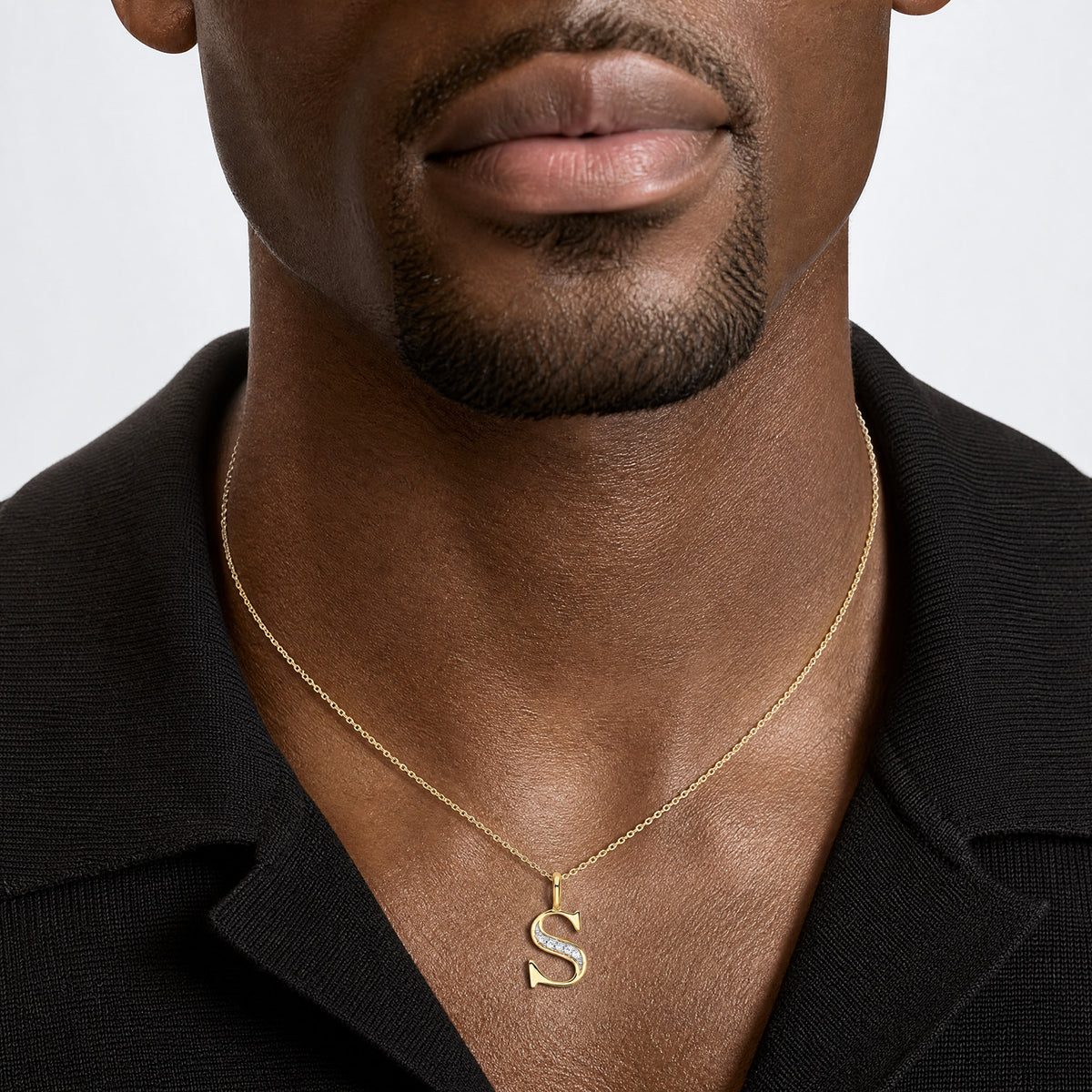 14k Diamond Letter S Initial Pendant - Model Shot