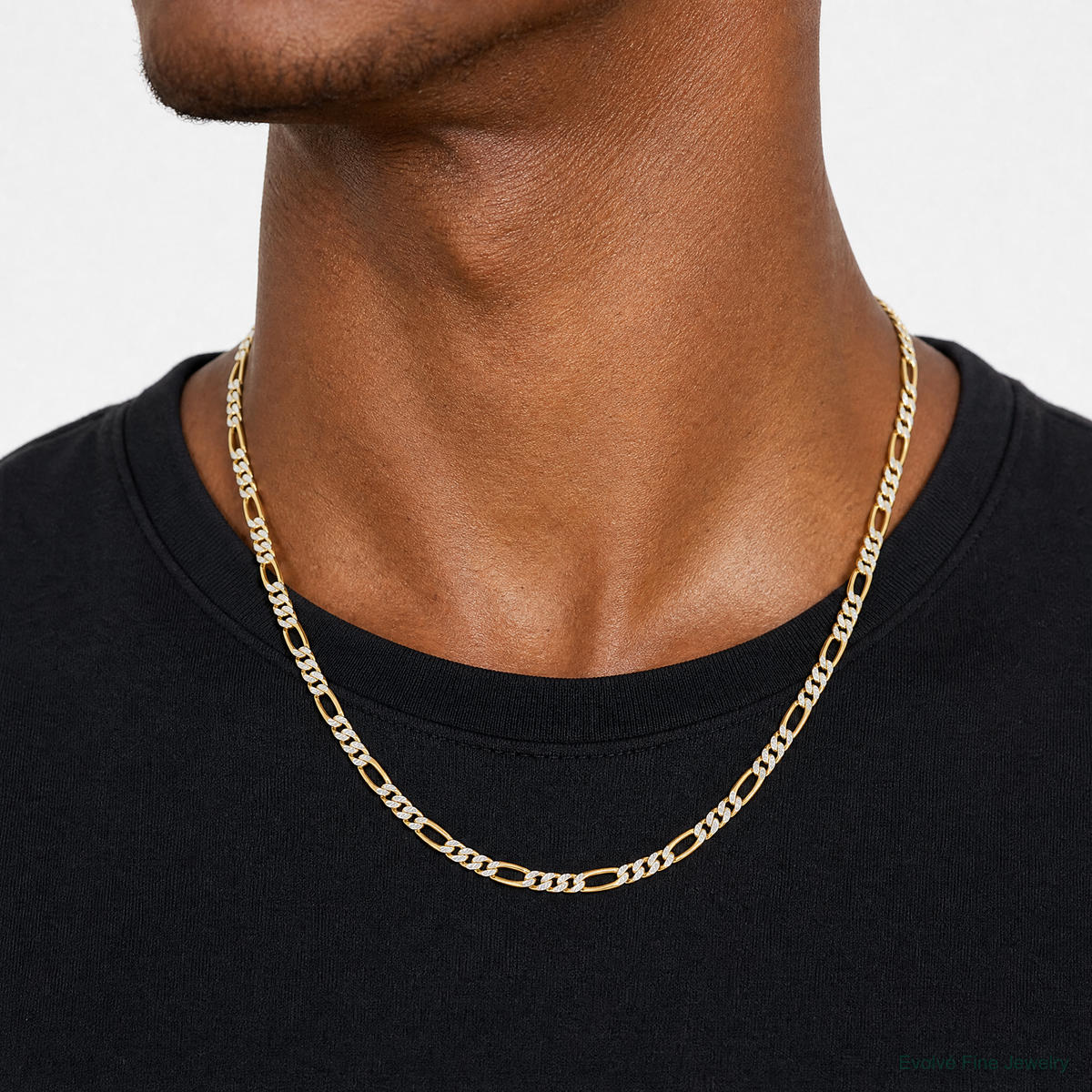 14k 3.9mm Semi-solid with Rhodium PavÃ© Figaro Chain - Model Shot